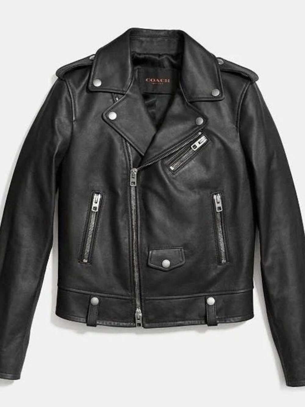 Pre-owned Coach Asymmetrical Cow Leather Motorcycle Jackets Black US04
